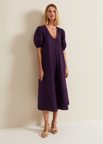 Phase Eight Lotty Puff Sleeve Dress Purple Canada | ZKRGWQ-312